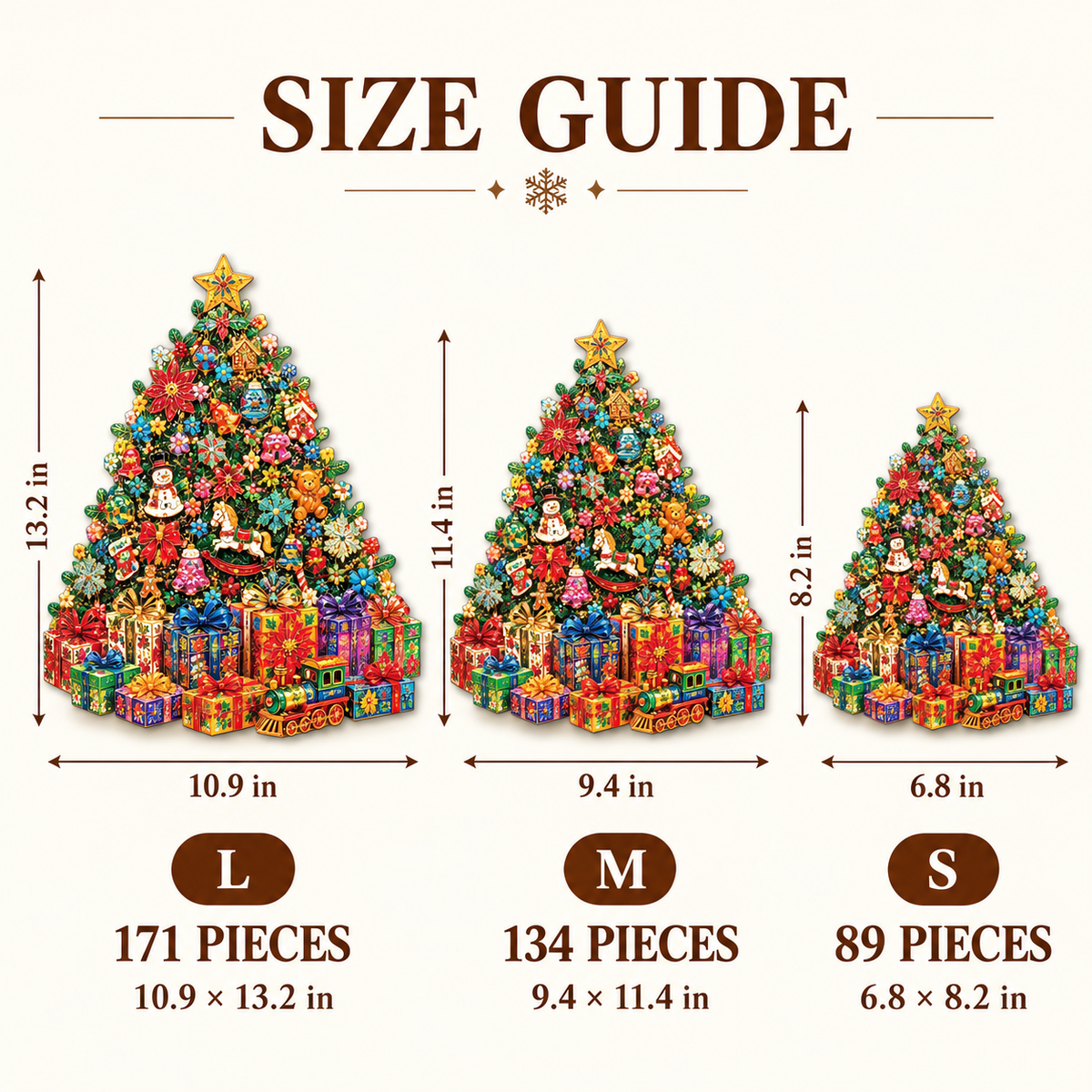 Festive Treasures Wooden Jigsaw Puzzle – Christmas Tree, Ornaments & Gifts