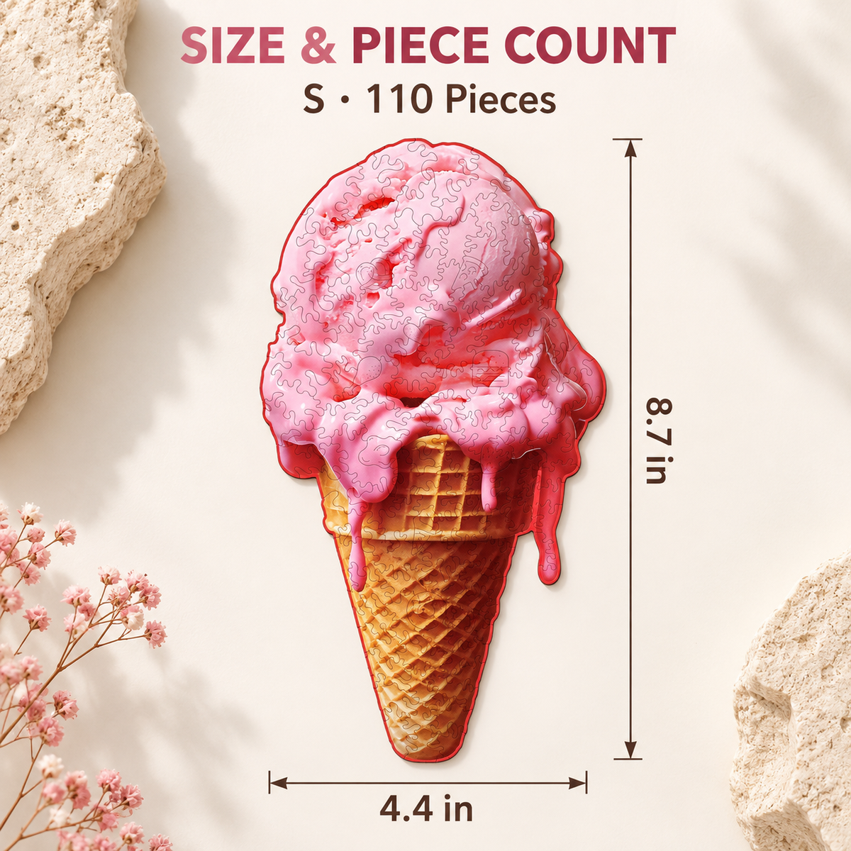 Strawberry Scoop Wooden Jigsaw Puzzle – Pink Ice Cream Cone