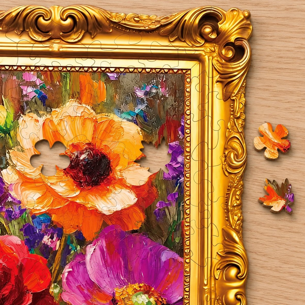 Golden Garden Floral Art Wooden Jigsaw Puzzle