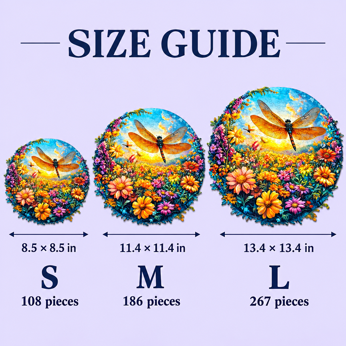 Golden Wings Garden Wooden Jigsaw Puzzle – Dragonfly & Wildflower Art