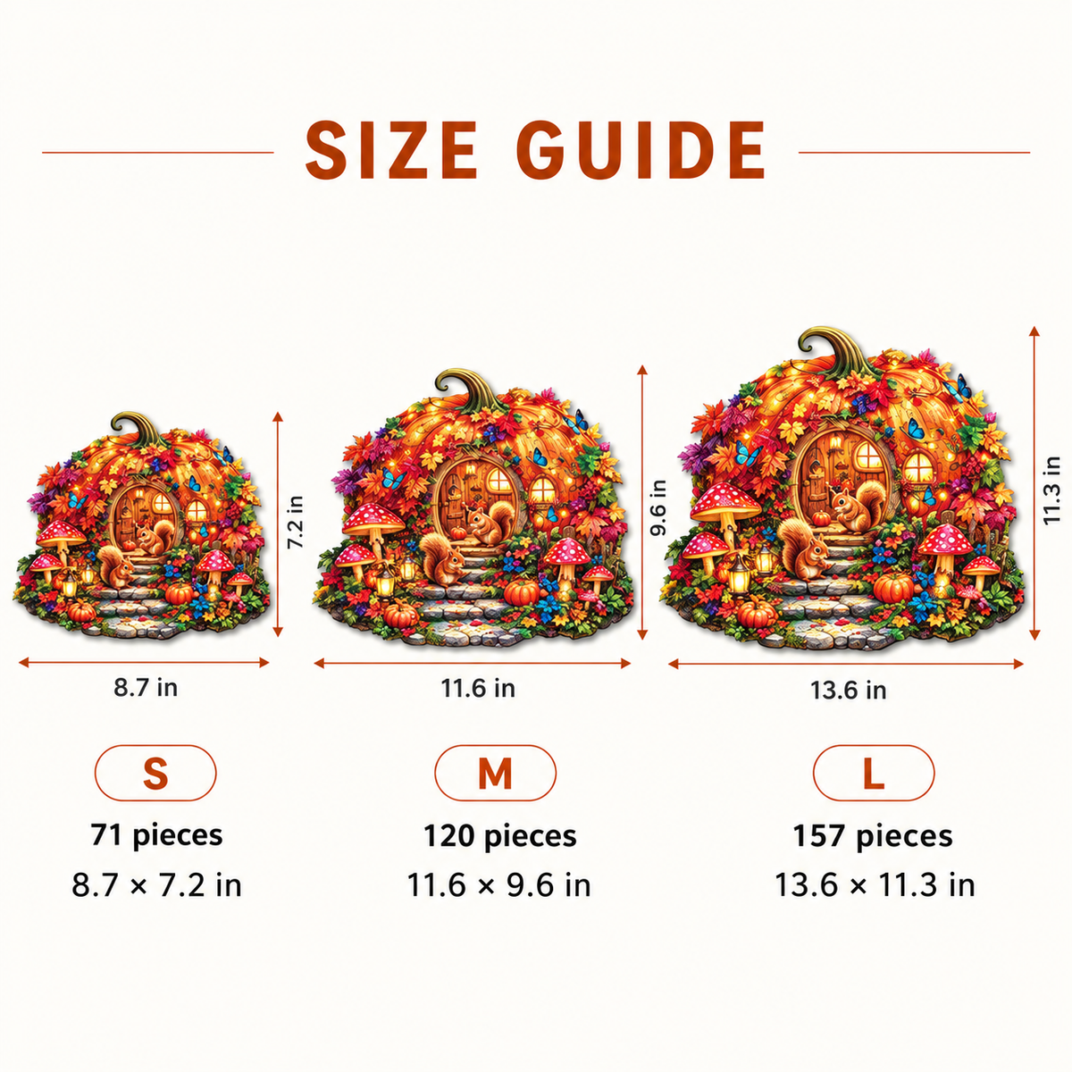 Autumn Squirrel Hideaway Wooden Jigsaw Puzzle – Enchanted Pumpkin Cottage