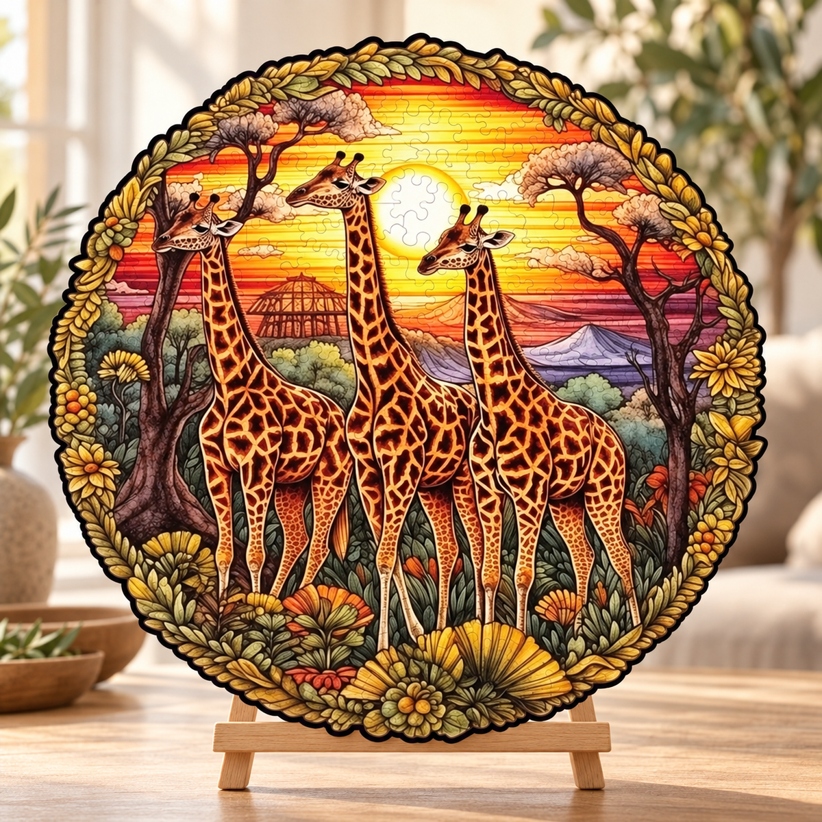 Savanna Sunset Giraffe Family Wooden Jigsaw Puzzle