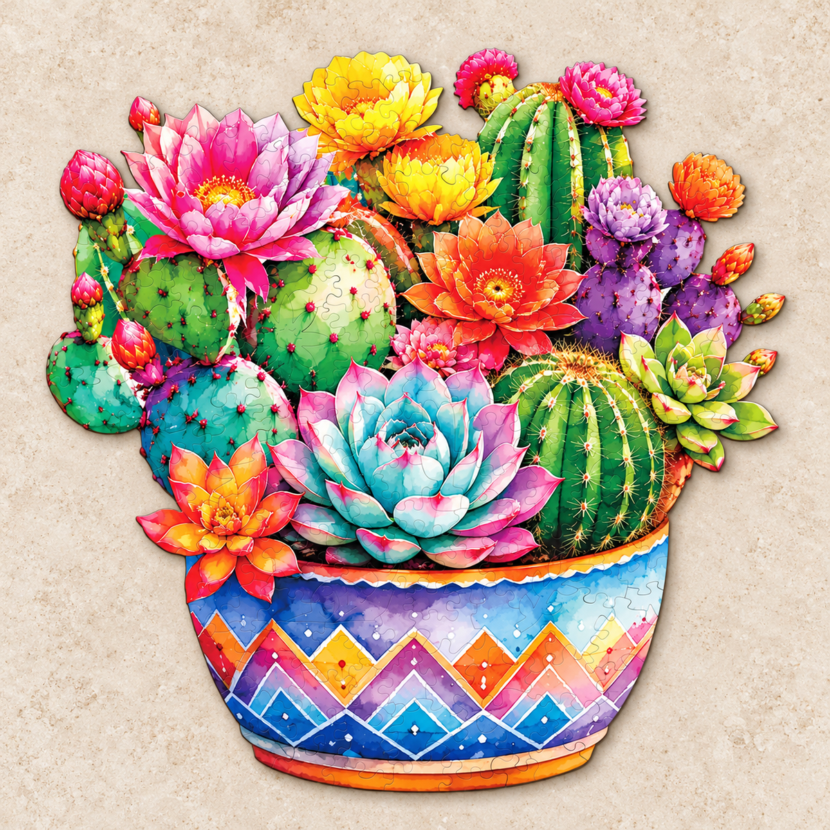 Desert Blossom Cactus Garden Wooden Jigsaw Puzzle