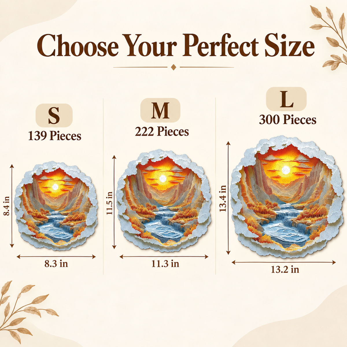 Sunset Canyon Cascades Wooden Jigsaw Puzzle with 3D Visual Effect