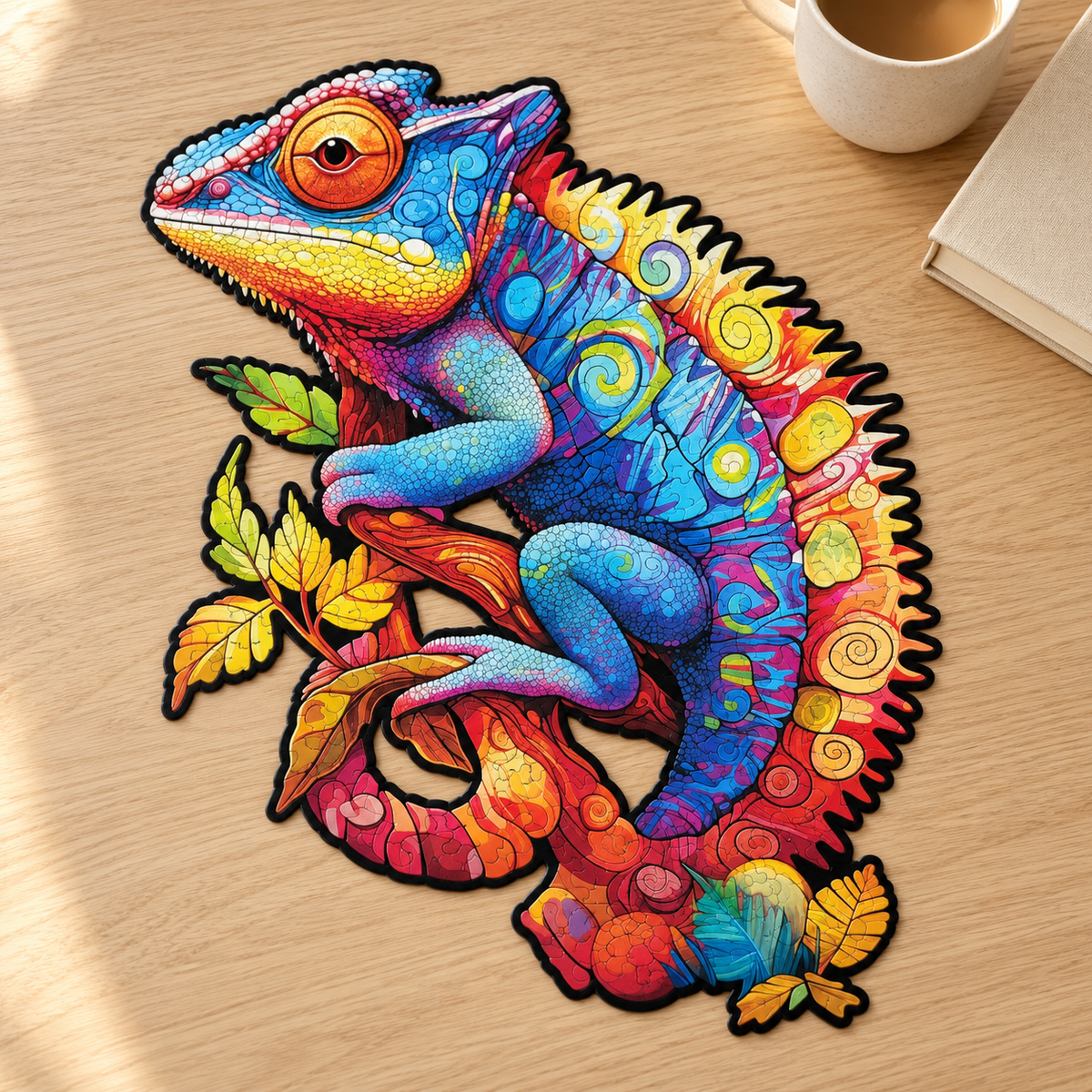 Rainbow Grove Chameleon Wooden Jigsaw Puzzle – Vibrant Reptile Art