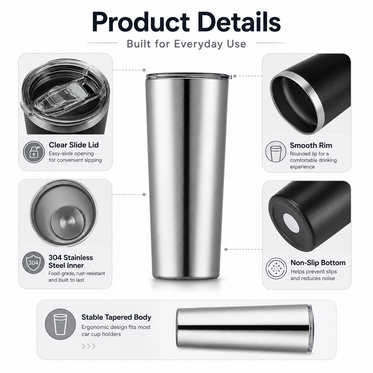 22oz Custom Logo Stainless Steel Car Tumbler