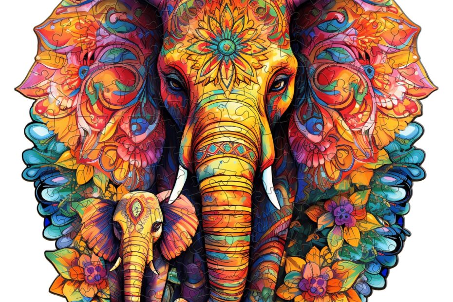 Puinen palapeli-Mandala Elefanttiperhe 66d34a513506a