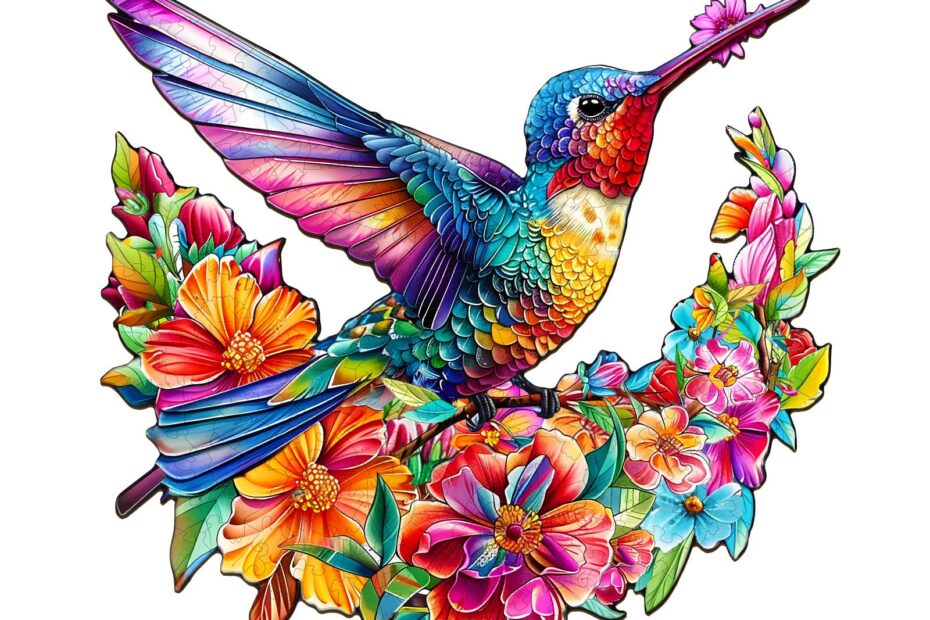 Puinen palapeli – Kukkia ja Hummingbird 66e6716fe188b