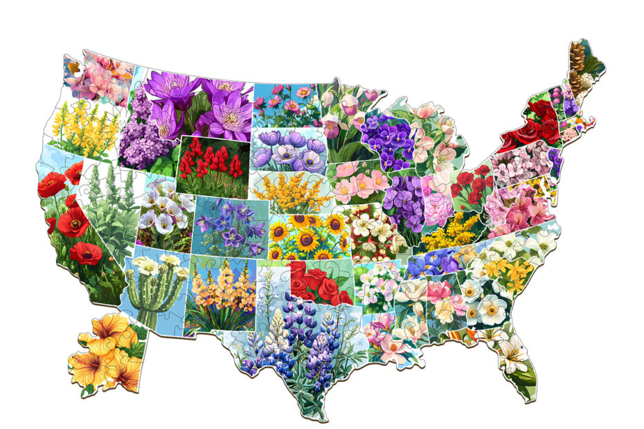 Puinen palapeli-USA State Flowers 66ec3e65da3de
