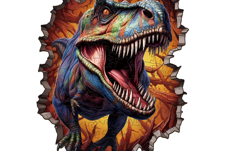 Puinen palapeli – seinää rikkova T-rex 66e9e86076a63